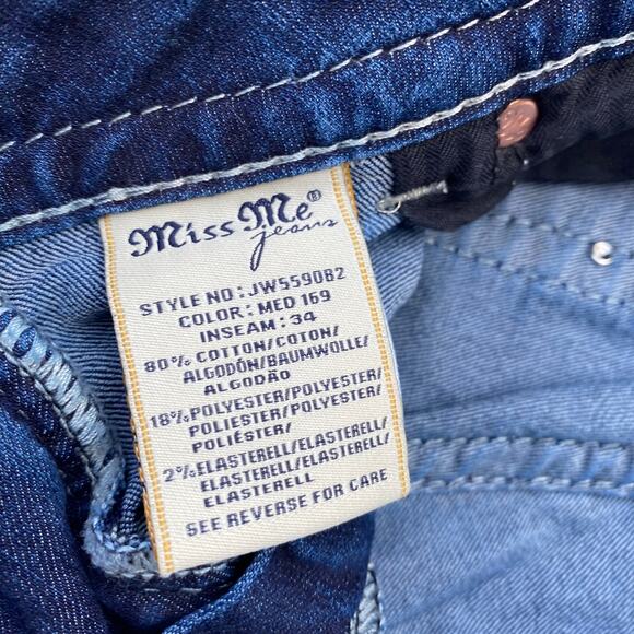 Miss Me Women Dark Wash Low Rise Embroidered Rhinestone Bootcut Jeans Size 30 - Picture 7 of 9